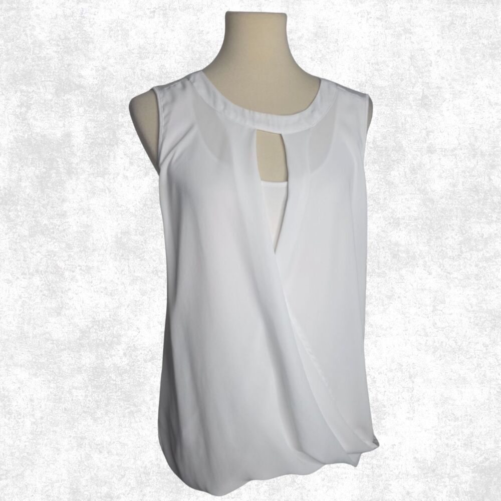 41 Hawthorn White Draped Blouse w/ Keyhole Front & Back Tie – Size M
